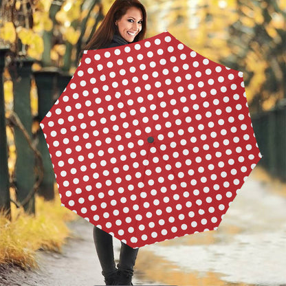 Red And White Polka Dot Pattern Print Foldable Umbrella