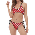 Red And White Polka Dot Pattern Print Halter Scoop Tie Side Bikini