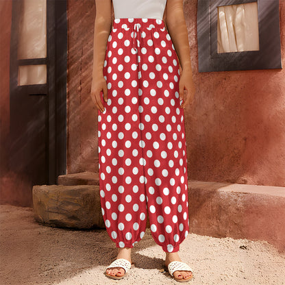 Red And White Polka Dot Pattern Print Harem Pants