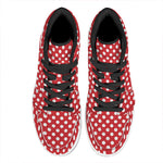 Red And White Polka Dot Pattern Print High Top Leather Sneakers
