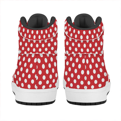 Red And White Polka Dot Pattern Print High Top Leather Sneakers