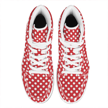 Red And White Polka Dot Pattern Print High Top Leather Sneakers