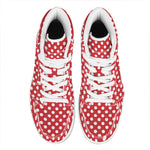 Red And White Polka Dot Pattern Print High Top Leather Sneakers
