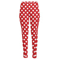 Red And White Polka Dot Pattern Print High-Waisted Pocket Leggings