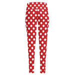 Red And White Polka Dot Pattern Print High-Waisted Pocket Leggings