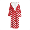 Red And White Polka Dot Pattern Print Hooded Bathrobe