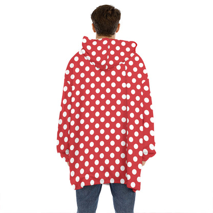 Red And White Polka Dot Pattern Print Hoodie Blanket