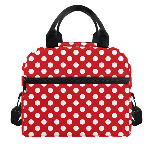 Red And White Polka Dot Pattern Print Insulated Lunch Bag