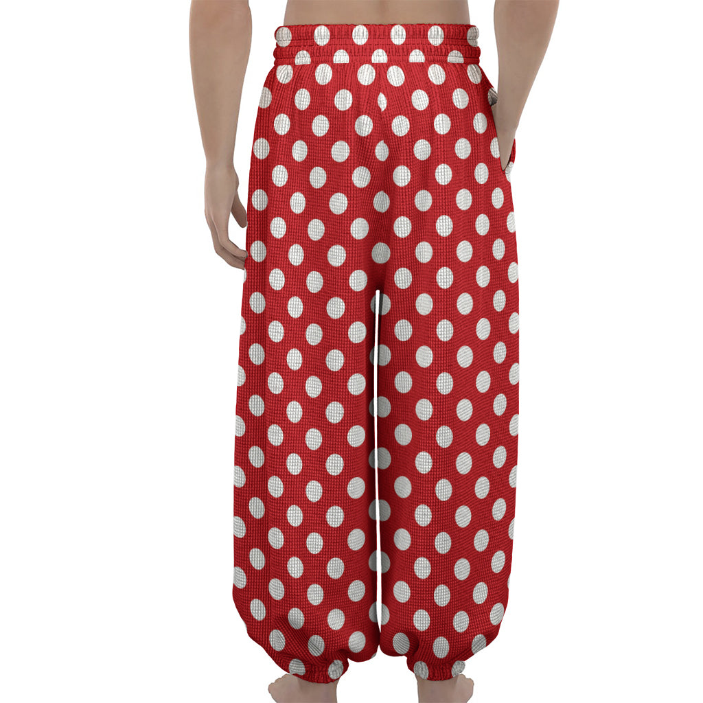 Red And White Polka Dot Pattern Print Lantern Pants