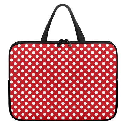 Red And White Polka Dot Pattern Print Laptop Sleeve With Handle
