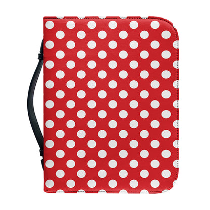Red And White Polka Dot Pattern Print Leather Bible Cover