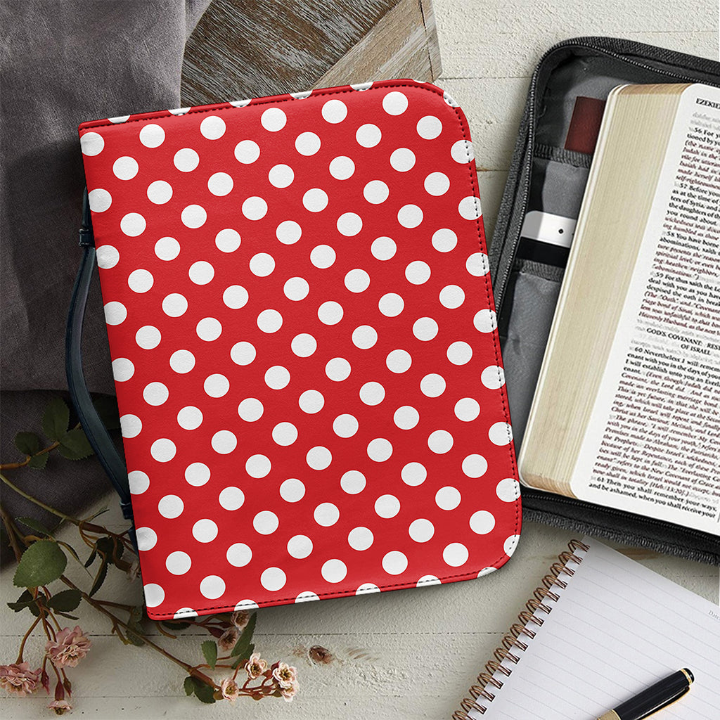 Red And White Polka Dot Pattern Print Leather Bible Cover