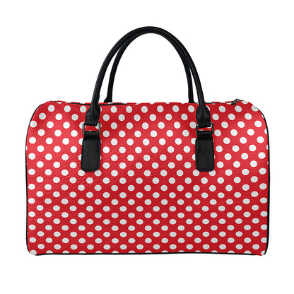 Red And White Polka Dot Pattern Print Leather Duffle Bag