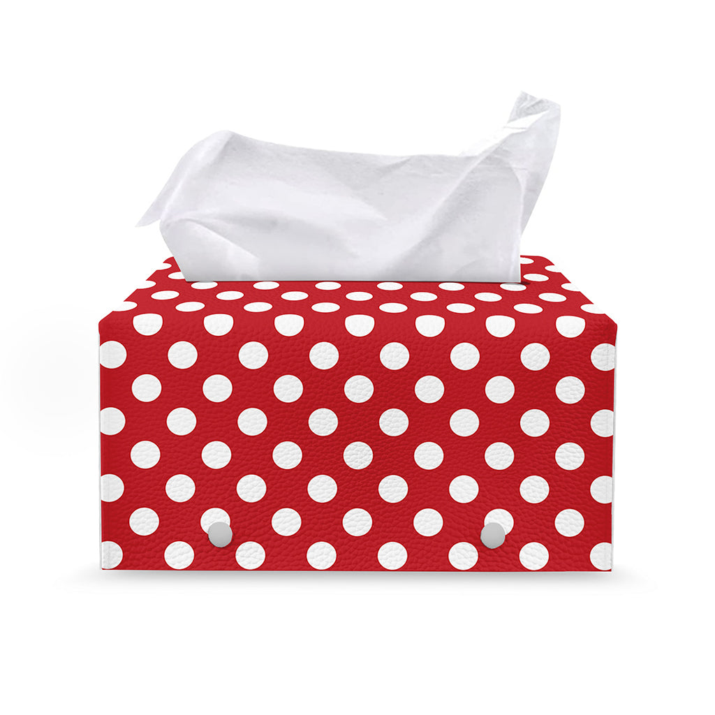 Red And White Polka Dot Pattern Print Leather Tissue Box Cover