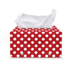 Red And White Polka Dot Pattern Print Leather Tissue Box Cover