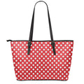Red And White Polka Dot Pattern Print Leather Tote Bag With Zipper