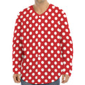 Red And White Polka Dot Pattern Print Long Sleeve Baseball Jersey