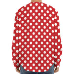 Red And White Polka Dot Pattern Print Long Sleeve Baseball Jersey