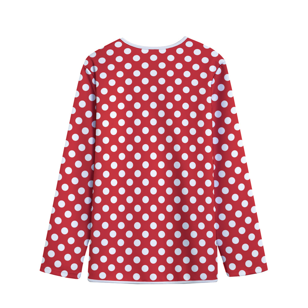 Red And White Polka Dot Pattern Print Long Sleeve Short Coat