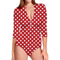 Red And White Polka Dot Pattern Print Long Sleeve Swimsuit