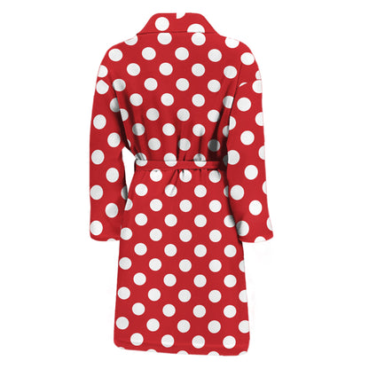 Red And White Polka Dot Pattern Print Men's Bathrobe