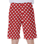 Red And White Polka Dot Pattern Print Men's Beach Shorts