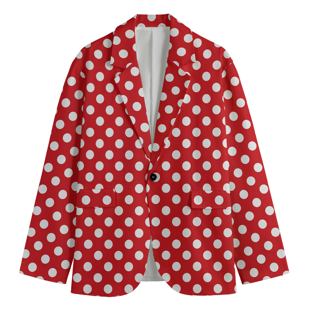 Red And White Polka Dot Pattern Print Men's Blazer
