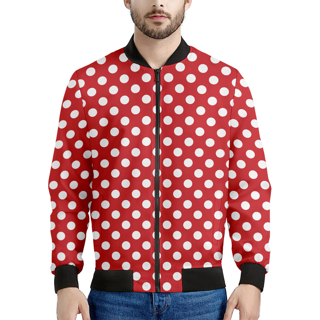 Red And White Polka Dot Pattern Print Men's Bomber Jacket
