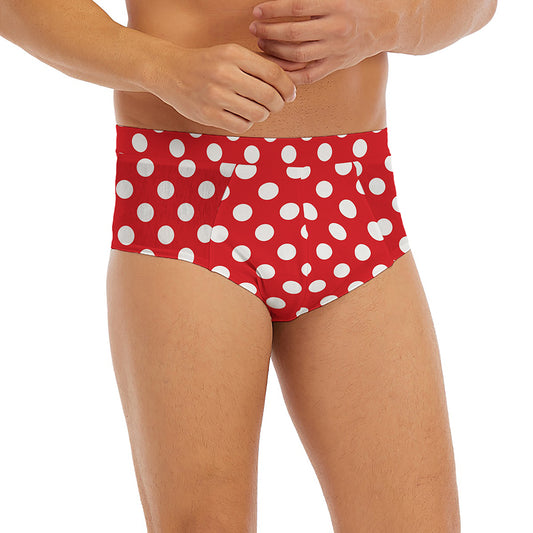 Red And White Polka Dot Pattern Print Men's Briefs