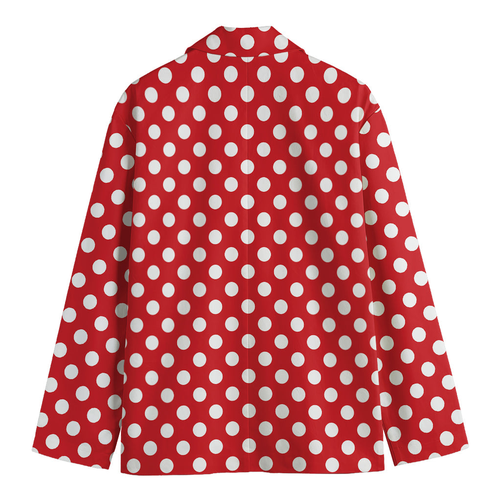 Red And White Polka Dot Pattern Print Men's Cotton Blazer