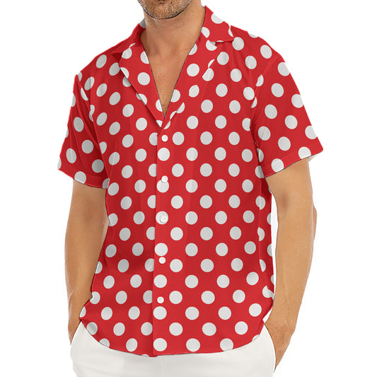 Red And White Polka Dot Pattern Print Men's Deep V-Neck Shirt