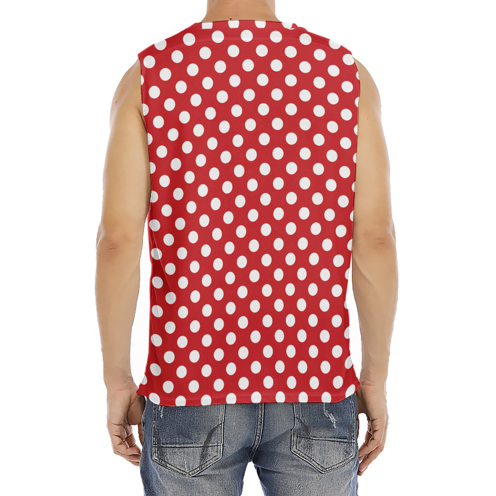 Red And White Polka Dot Pattern Print Men's Fitness Tank Top