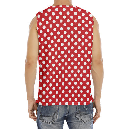 Red And White Polka Dot Pattern Print Men's Fitness Tank Top