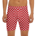 Red And White Polka Dot Pattern Print Men's Long Boxer Briefs