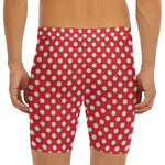 Red And White Polka Dot Pattern Print Men's Long Boxer Briefs