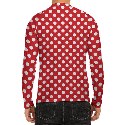 Red And White Polka Dot Pattern Print Men's Long Sleeve Rash Guard