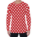 Red And White Polka Dot Pattern Print Men's Long Sleeve T-Shirt