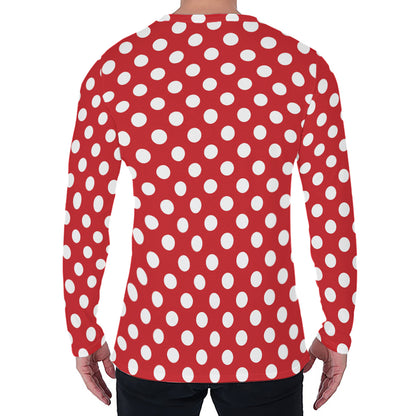 Red And White Polka Dot Pattern Print Men's Long Sleeve T-Shirt