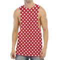 Red And White Polka Dot Pattern Print Men's Muscle Tank Top
