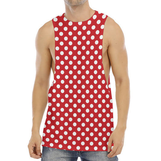 Red And White Polka Dot Pattern Print Men's Muscle Tank Top