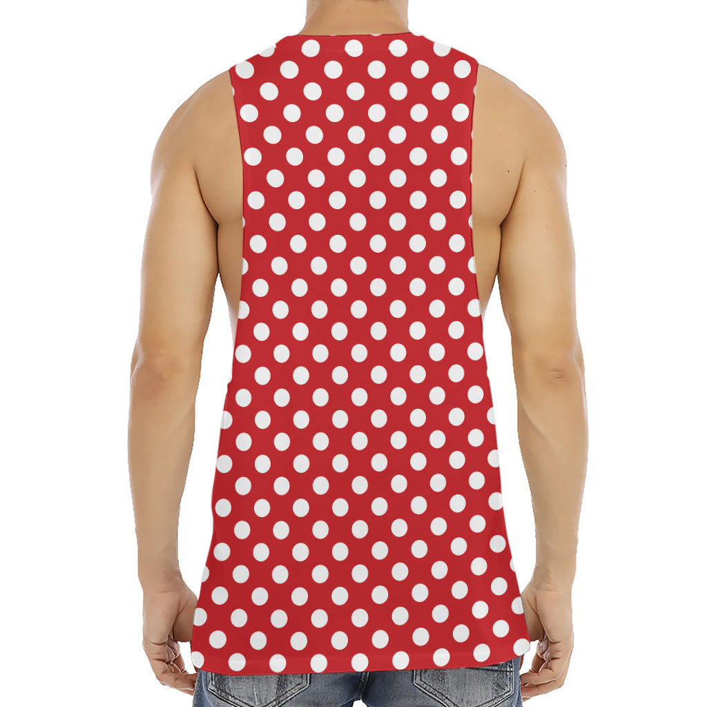 Red And White Polka Dot Pattern Print Men's Muscle Tank Top