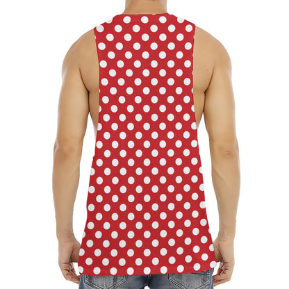 Red And White Polka Dot Pattern Print Men's Muscle Tank Top