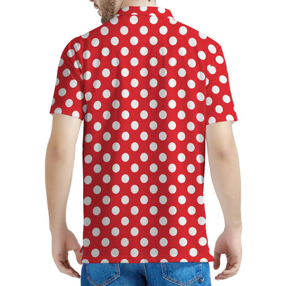 Red And White Polka Dot Pattern Print Men's Polo Shirt