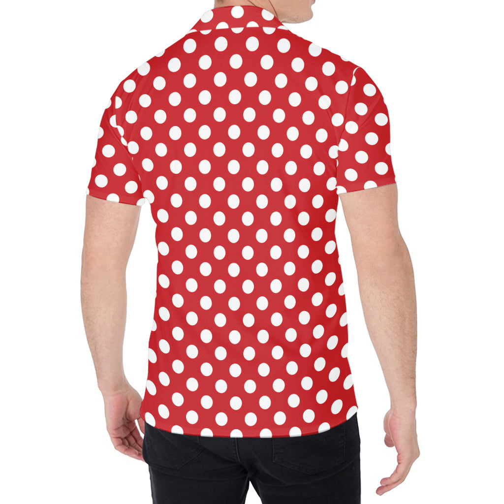 Red And White Polka Dot Pattern Print Men's Shirt