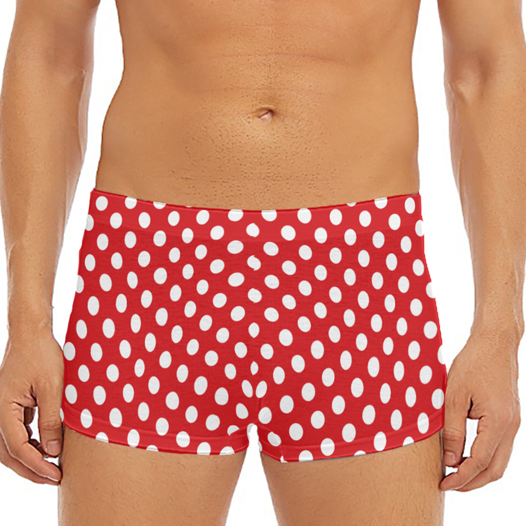 Red And White Polka Dot Pattern Print Men's Short Boxer Briefs