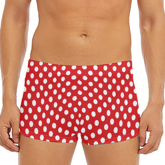 Red And White Polka Dot Pattern Print Men's Short Boxer Briefs