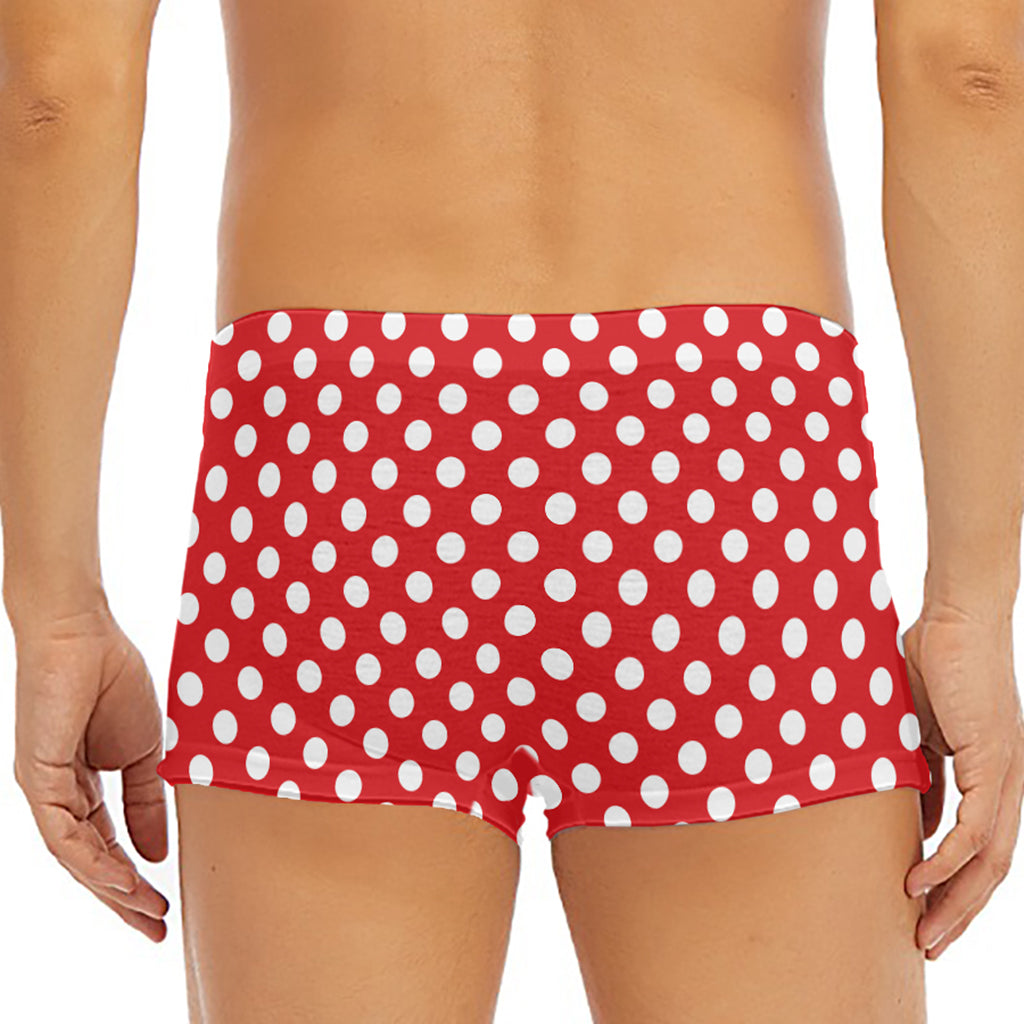 Red And White Polka Dot Pattern Print Men's Short Boxer Briefs