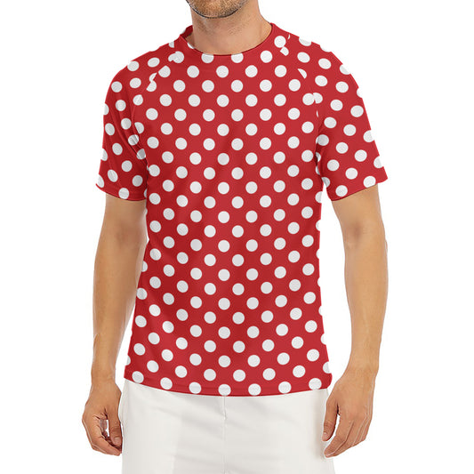 Red And White Polka Dot Pattern Print Men's Short Sleeve Rash Guard