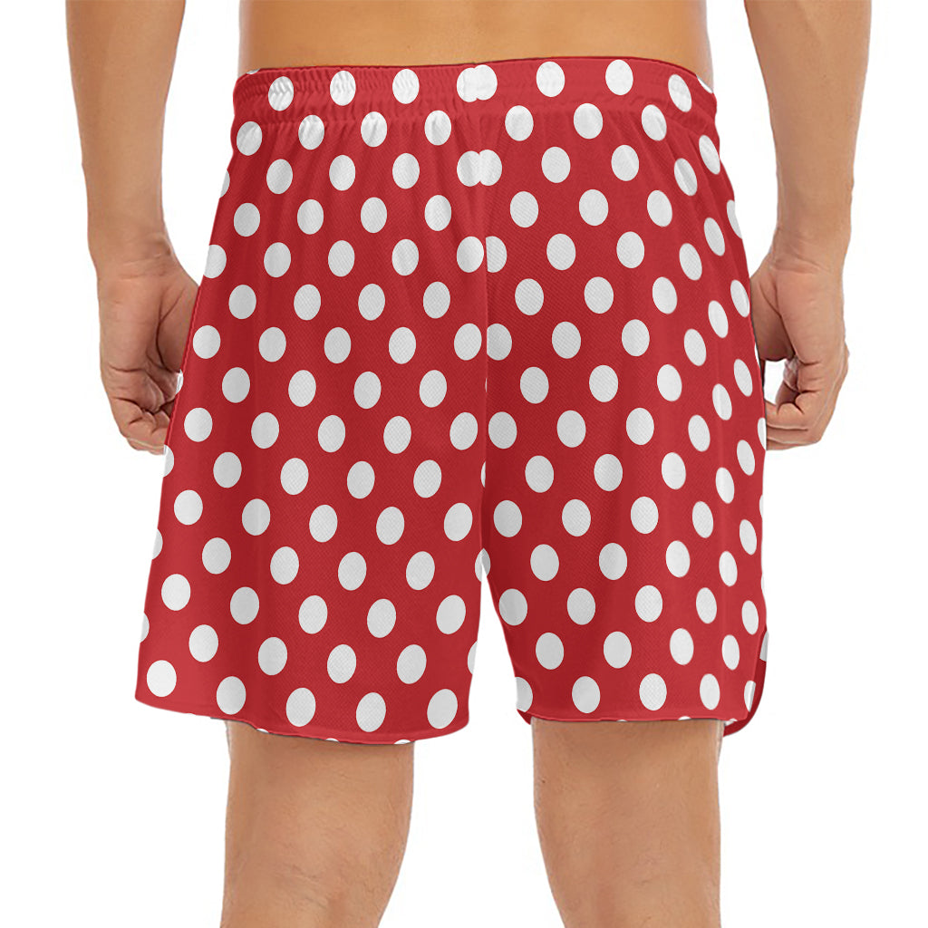 Red And White Polka Dot Pattern Print Men's Split Running Shorts