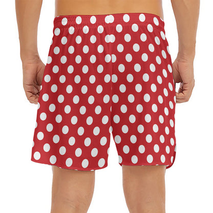 Red And White Polka Dot Pattern Print Men's Split Running Shorts